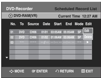 SAMSUNG DVD-VR335 - Press the  button to select the number of the scheduled record list you want to delete, and then press the ENTER button. - 1