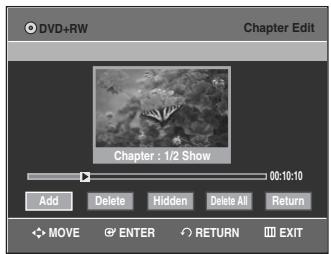 SAMSUNG DVD-VR335 - Select the point where you want to add a chapter using the playback related buttons, then press the ENTER button at that point. - 1
