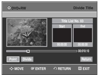 SAMSUNG DVD-VR335 - Select the point you want to divide using the playback related buttons, then press the ENTER button. - 1