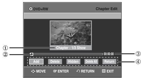 SAMSUNG DVD-VR335 - Press the  buttons to select Chapter Edit, then press the ENTER or button. The Chapter Edit screen is displayed. - 2