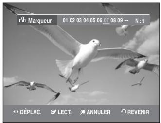 SAMSUNG DVD-VR335 - Sélectionnez le marqueur de votre choix en déplaçant la barre de sélection à l'aide des touches. Appuyez sur la touche CANCEL pour supprimer le marqueur sélectionné. - 2