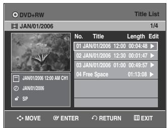 SAMSUNG DVD-VR335 - Press the TITLE LIST button. The Title List screen is displayed. - 1