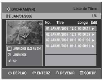 SAMSUNG DVD-VR335 - Appuyez sur la touche TITLE LIST. L'écran Liste de Titres s'affiche. - 1