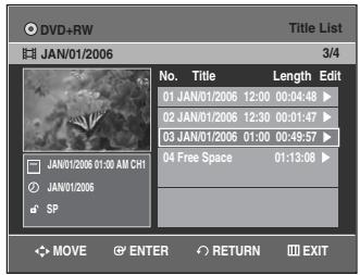 SAMSUNG DVD-VR335 - Press the  buttons to select Return, and then press the ENTER button. The edited title will now have the chapter you added. - 1