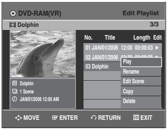 SAMSUNG DVD-VR335 - Press the  buttons to select the title you want to edit from the Playlist, and then press the ENTER or  button. - 1
