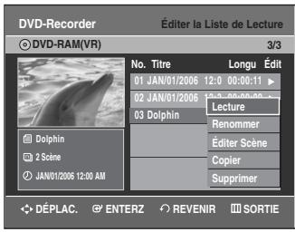 SAMSUNG DVD-VR335 - Sélectionnez dans la liste de lecture le titre que vous souhaitez supprimer en déplaçant la barre de sélection à l'aide des touches ▲▼, puis appuyez sur ENTER ou sur ▷. - 1