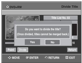 SAMSUNG DVD-VR335 - Press the  buttons to select Divide, then press the ENTER button. - 1