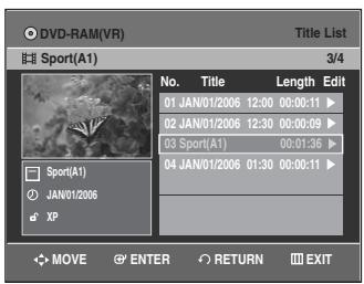 SAMSUNG DVD-VR335 - Press the  buttons to select Save, and then press the ENTER button. The changed title name is displayed in the title of the selected title. - 1