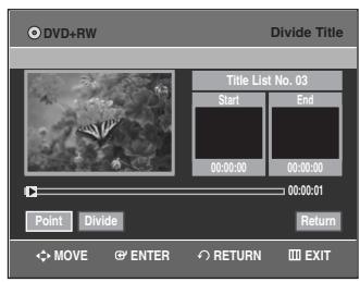 SAMSUNG DVD-VR335 - Press the  buttons to select Divide Title, then press the ENTER or button. The Divide Title List screen is displayed. - 1