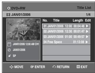 SAMSUNG DVD-VR335 - Press the TITLE LIST button. The Title List screen is displayed. - 1