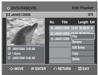 SAMSUNG DVD-VR335 - Press the  buttons to select the title you want to rename from the Playlist, then press the ENTER or  button. - 1