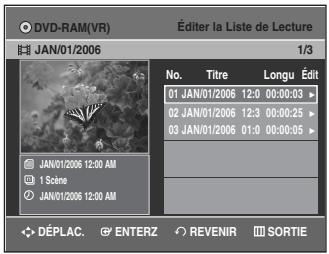 SAMSUNG DVD-VR335 - Appuyez sur la touche Play List lorsque le disque est arrêté. L'écran Éditer la Liste de Lecture s'affiche. - 1