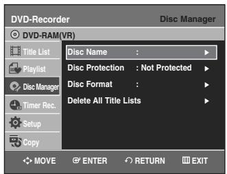 SAMSUNG DVD-VR335 - Press the  buttons to select Disc Manager, then press the ENTER or  button. - 1