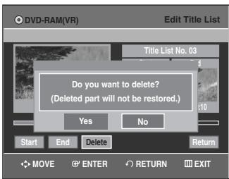 SAMSUNG DVD-VR335 - Press the  buttons to select Delete, then press the ENTER button. - 2