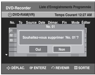 SAMSUNG DVD-VR335 - Sélectionnez Suppr. en déplaçant la barre de sélection à l'aide des touches ▲▼ puis appuyez sur ENTER ou sur ▷. - 1