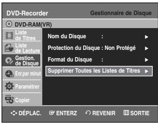 SAMSUNG DVD-VR335 - Sélectionnez supprimer toutes les listes de titres en déplaçant la barre de sélection à l'aide des touches ▲▼, puis appuyez sur ENTER ou sur ▷. - 1