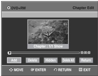 SAMSUNG DVD-VR335 - Press the  buttons to select Chapter Edit, then press the ENTER or button. The Chapter Edit screen is displayed. - 1