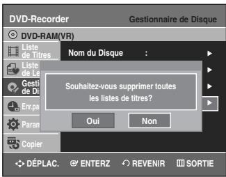 SAMSUNG DVD-VR335 - Sélectionnez supprimer toutes les listes de titres en déplaçant la barre de sélection à l'aide des touches ▲▼, puis appuyez sur ENTER ou sur ▷. - 2