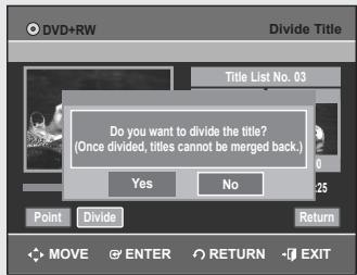 SAMSUNG DVD-VR355 - Follow these instructions to divide a long title into several titles. - 3