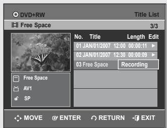 SAMSUNG DVD-VR355 - Recording on Free Space - 2