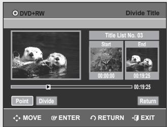 SAMSUNG DVD-VR355 - Follow these instructions to divide a long title into several titles. - 1