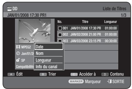 SAMSUNG DVD-HR775 - UTILISATION DE LA FONCTION TRIER (LISTE DE TITRES) - 2