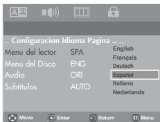SAMSUNG DVD-P180 - Utilización del idioma del menu del reproductor - 1