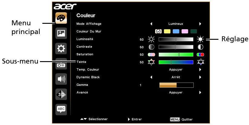 ACER H6502BD - Utiliser les menus OSD - 1