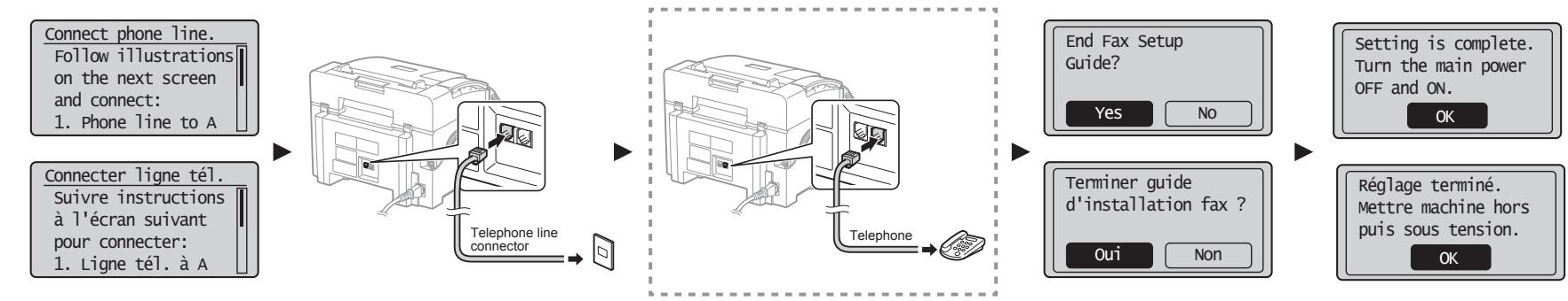 CANON L150 - Specifying the Initial Settings and Connecting a Telephone Cable Indication des réglages de départ et branchement d'un câble téléphonique Impostazioni iniziali del fax e collegamento di un cavo telefonico Festlegen der anfänglichen Einstellungen und Anschließen eines Telefonkabels - 2