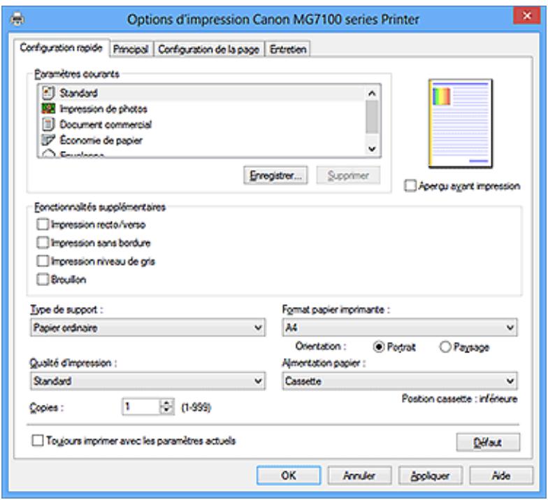 CANON MG 7150 - Description de l'onglet Configuration rapide - 1