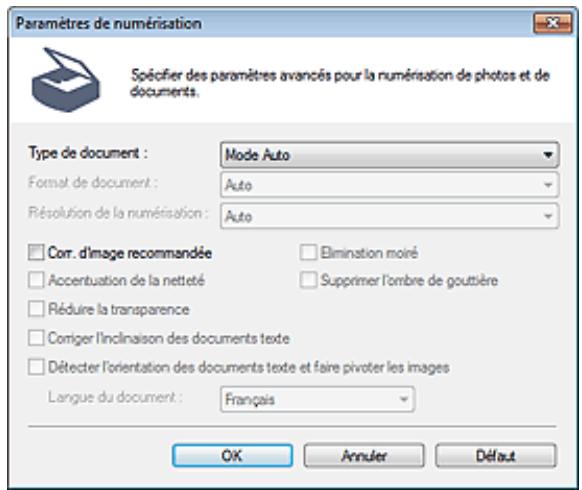 CANON PIXMA MX495 - Boîte de dialogue Paramètres de numérisation (Numérisation automatique) - 1