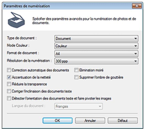 CANON PIXMA MX495 - Boîte de dialogue Paramètres de numérisation (écran du mode Un clic) - 1