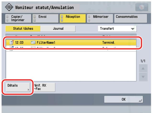 CANON IMAGERUNNER ADVANCE C5030I - Appuyer sur [Statut tâches] → désir dans la liste déroulante le type de tâche pour lequel le journal est à vérifier. - 2