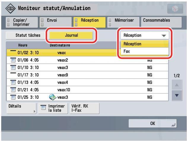 CANON IMAGERUNNER ADVANCE C5030I - Appuyer sur [Journal] → désir dans la liste déroulante le type de tâche pour lequel le journal est à vérifier. - 1
