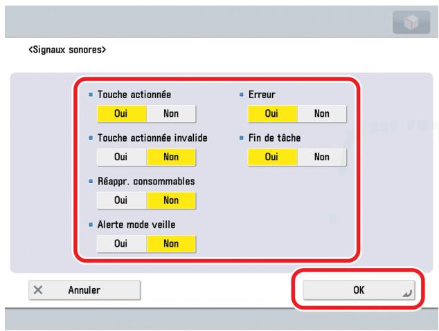 CANON IMAGERUNNER ADVANCE C5030I - Sélectionner [Oui] ou [Non] pour chaque signal sonore → appuyer sur [OK]. - 1