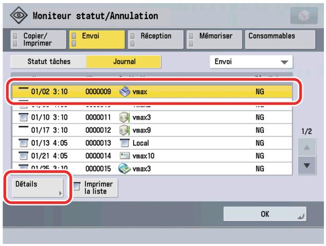 CANON IMAGERUNNER ADVANCE C5030I - Appuyer sur [Journal] → désir dans la liste déroulante le type de tâche pour lequel le journal est à vérifier. - 2