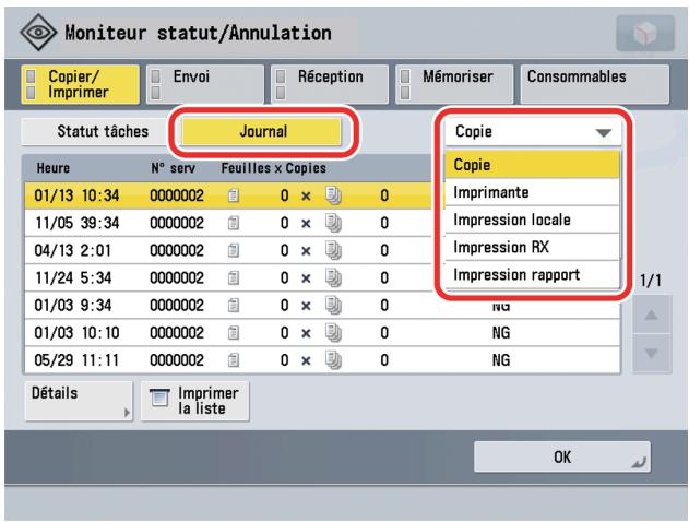 CANON IMAGERUNNER ADVANCE C5030I - Appuyer sur [Journal]  désir dans la liste déroulante le type de tâche pour lequel le journal est à vérifier. - 1