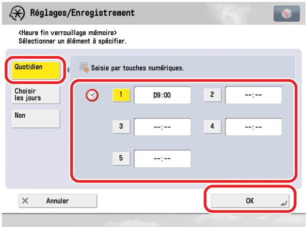 CANON IMAGERUNNER ADVANCE C5030I - Pour définitir les réglages de l'heure de fin du verrouillage mémoire : - 1