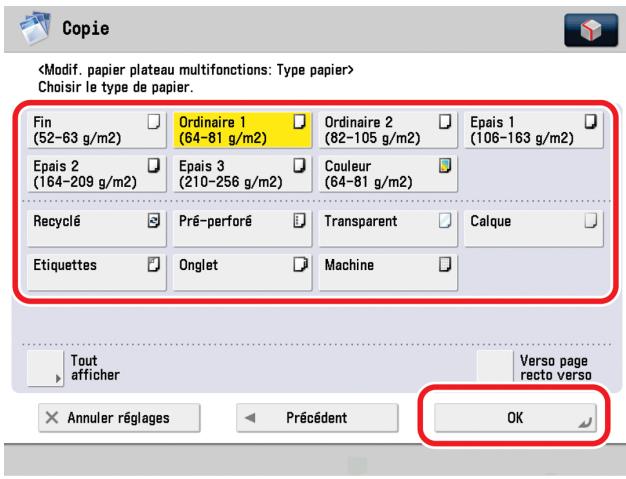 CANON IMAGERUNNER ADVANCE C5030I - Sélectionner le type de papier voulu  appuyer sur [OK]. - 1
