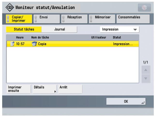 CANON IMAGERUNNER ADVANCE C5030I - Ecran par défaut (Suivi du statut/Annulation) - 1