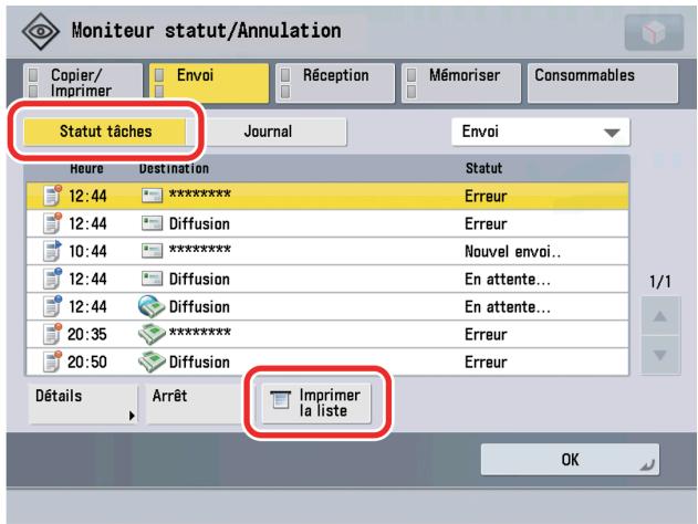 CANON IMAGERUNNER ADVANCE C5030I - Appuyer sur [Statut tâches] → [Imprimer la liste]. - 1