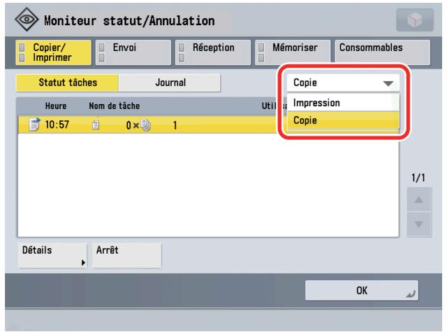 CANON IMAGERUNNER ADVANCE C5030I - Dans l'écran Statut tâches (Copier/Imprimer) - 1