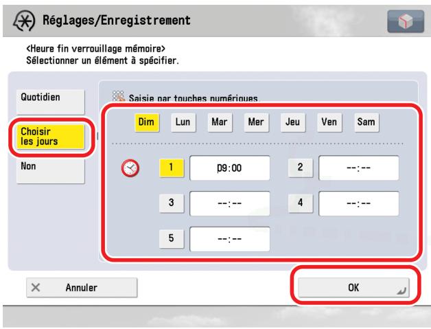 CANON IMAGERUNNER ADVANCE C5030I - Pour définitir les réglages de l'heure de fin du verrouillage mémoire : - 2