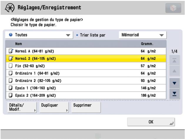CANON IMAGERUNNER ADVANCE C5030I - A propos de l'affichage de I'ecran [Réglages de gestion du type de papier] - 1