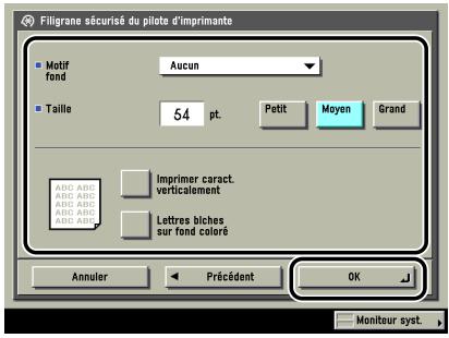 CANON IR5075 - Sélectionner le motif de fond  désir la taille et la couleur du texte  appuyer sur [OK]. - 1