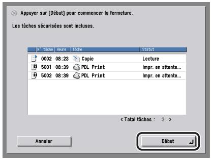 CANON IR5075 - Confirmer que les tâches en cours de traitement ou en attente de traitement peuvent être annulées → appuyer sur [Début]. - 1