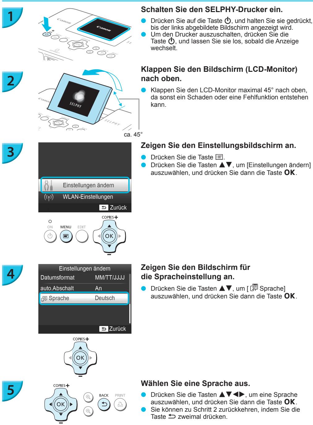 CANON SELPHY CP900 - Einstellen der Anzeigesprache - 1