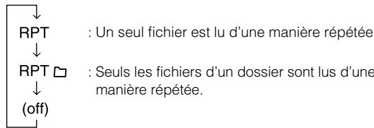↓ RPT : Un seul fichier est lu d'une manière répétée. ↓ RPT □ : Seuls les fichiers d'un dossier sont lus d'une manière répétée. ↓ (off)