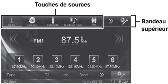 ALPINE INE-W990BT, INE-W990 HDMI, INE-W990HDMI - Changement de sources à l'aide du bandeau supérieur - 1