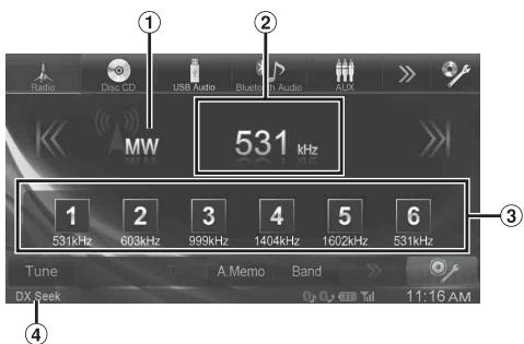 ALPINE INE-W990BT, INE-W990 HDMI, INE-W990HDMI - Exemple d'affichage de I'ecran principal de la radio - 1